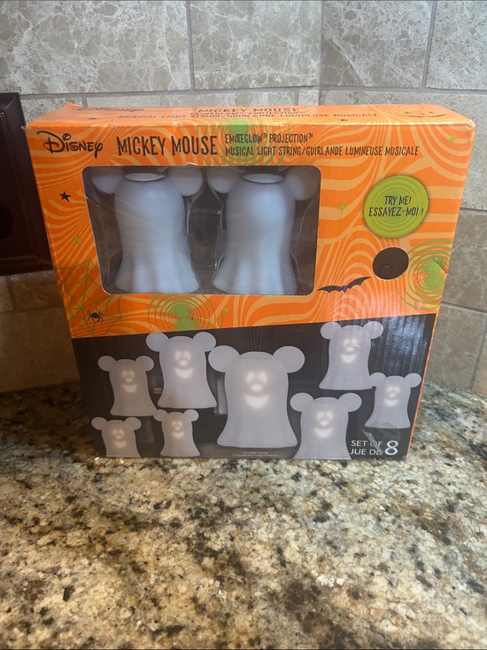 Disney Other - Disney Mickey Mouse Ghost Emoteglow String Lights/White & Orange, NIB